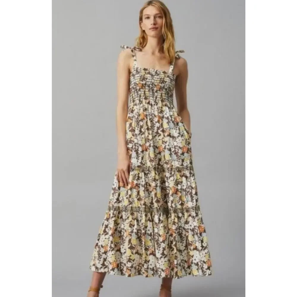 tory burch floral smocked midi dress Tory Burch Printed Smocked Midi Dress